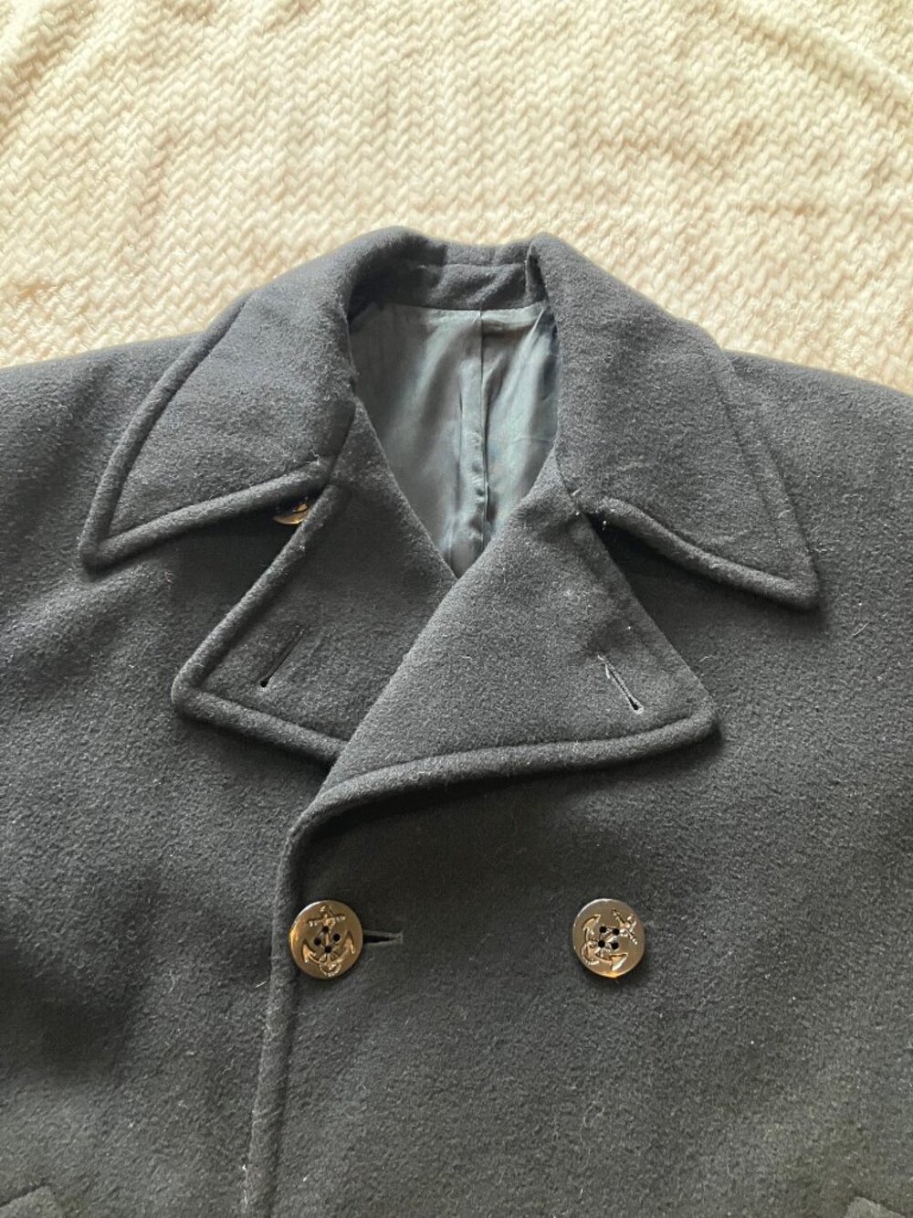 Vintage John Weitz Forstmann Wool Peacoat Mens 46 Black Double Breasted Nautical - Picture 3 of 15
